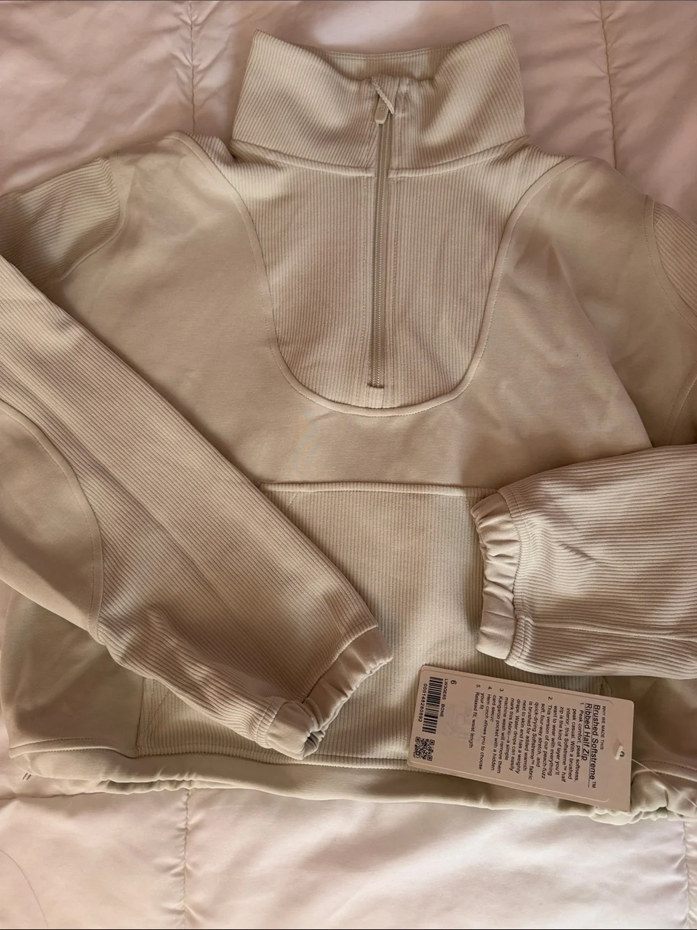 Lululemon Brushed Softstreme Ribbed Half Zip Bone NWT Size 6 - Picture 4 of 6